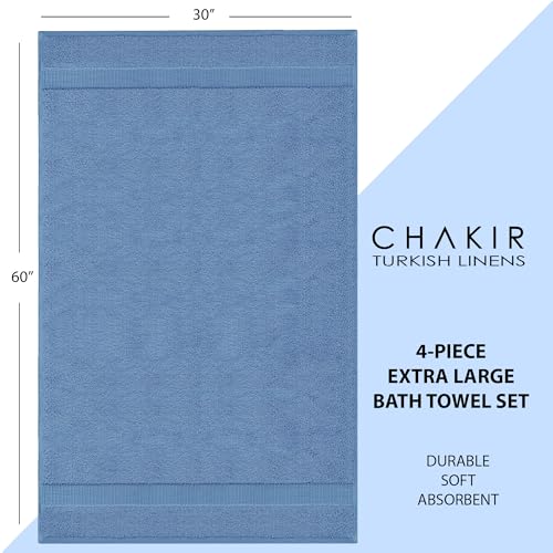 Chakir Turkish Linens 4 Piece Extra Large Bath Towels, 100% Cotton Luxury Turkish Towels for Bathroom, Soft Absorbent Bath Towels, 30 x 60 Inches, Wedgewood - color: Wedgewood