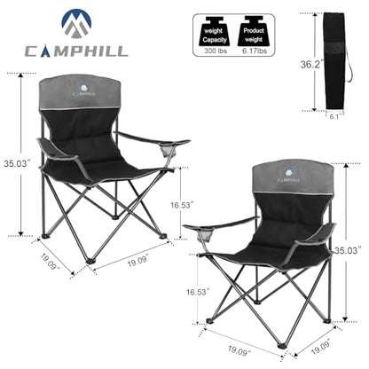 Camping Chair Set of 3, Outdoor Folding Camping Chairs for Heavy People with Cup Holder & Carry Bag,Collapsible Chair Include One Sofa Chair and Two Single Chair,Support up to 500lbs - color: Black-4pcs