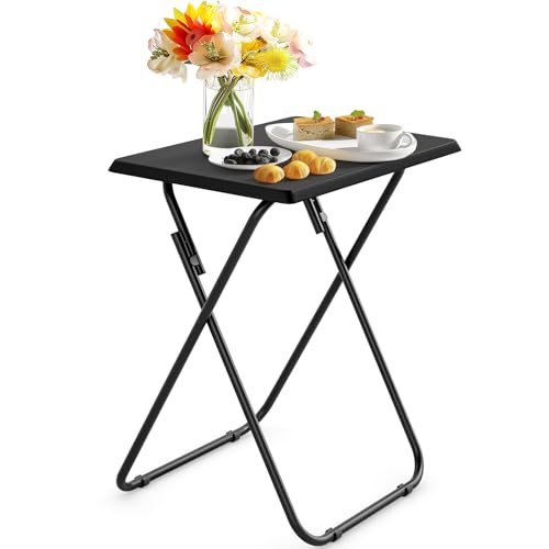 HUANUO Folding TV Tray Table -Stable Tray Table with No Assembly Required, TV Dinner Tray for Eating, Foldable Snack Tables for Bed & Sofa (Black) - color: Black