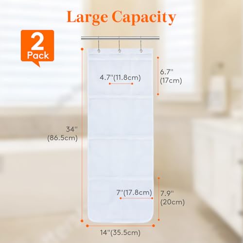 Lifewit Cruise Essentials Shower Caddy Must-Have, 9 Pockets Hanging Bathroom Organizer with Quick-Dry Mesh, Portable Shower Bag to Storage Soap, Shampoo, for RVing, Travel, Camping, White, 2 Packs - size: 14" x 34"