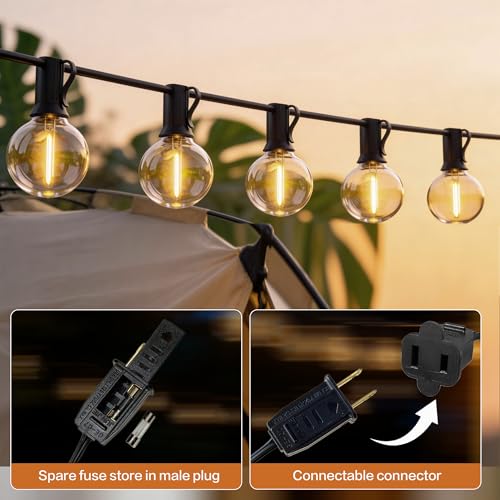 Outdoor String Lights 50FT with 25+2 G40 LED Bulbs, Shatterproof & Waterproof Patio Lights, Connectable Globe String Lights for Backyard Porch Deck Bistro Garden Party - size: 50FT