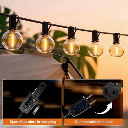 Outdoor String Lights 50FT with 25+2 G40 LED Bulbs, Shatterproof & Waterproof Patio Lights, Connectable Globe String Lights for Backyard Porch Deck Bistro Garden Party - size: 50FT