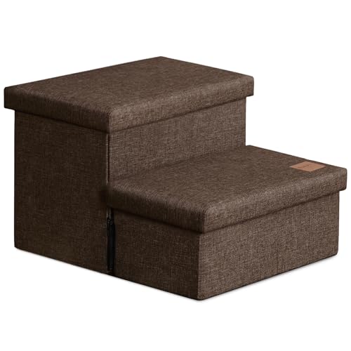 Love's cabin Dog Stairs with Storage 13" H, Foldable Pet Stairs for Small Medium or Large Dogs, Cat Puppy Steps Ramp with Zip up to 150 lbs, Coffee, 2 Steps - color: Coffee, size: 19" X 17" X 13" H