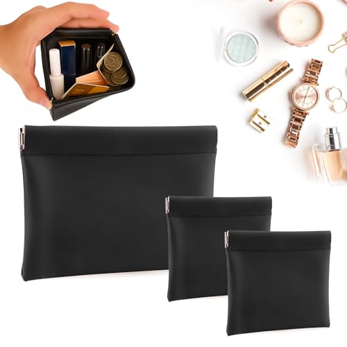 BUSOHA 3 Pack Small Makeup Bag for Purse - Mini Portable Cosmetic Bags for Women, Coin Purse Lipstick Cosmetic Accessories Organizer, Small Travel Kit Storage Pouch (Black) - color: Black+Black+Black