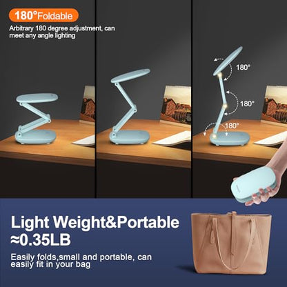 Akejrym LED Desk Lamp for Office Home & Battery Operated Lamp Rechargeable Lamp Foldable & Portable Light, [2-Fold Bracket] 3 Brightness Dimmable Small Desk Lamp Wireless Reading Lamp (Green) - color: Green