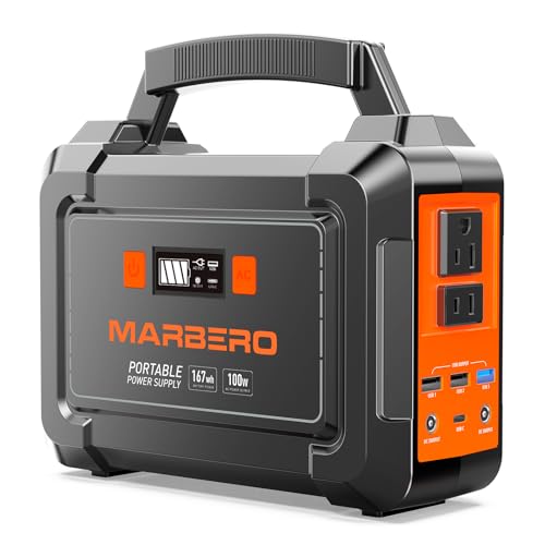 MARBERO Portable Power Station 100W Camping Solar Generator 167Wh Power Bank with AC Outlet 110V with Multi-Output LED Flashlights for CPAP Home Camping Hurricane Emergency - color: Bright Orange