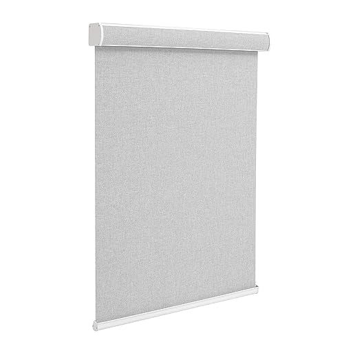 Changshade Custom Size Cordless Roller Shades with Valance, Blackout Roller Shades for Windows Roll-up Fabric Blinds with Thermal Insulated for French Door, Easy Installation Deep Grey - color: Blackout-smokey Grey