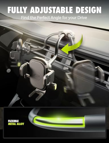 Bracketron OneClick Flexible Cell Phone Car Holder, 360 Rotation Dual Mount Dashboard & Vent for All iPhone, Android & Smartphone, Adjustable Gooseneck with Secure Suction Cup for Hands-Free Driving - style: Gooseneck