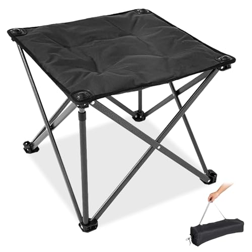 FUNDANGO Folding Camping Stool, 18.1 Inch Oversized Foot Stools 330 Lbs Heavy Duty Portable Padded Seat Anti-Slip Foots & Carry Bag for Fishing Outdoor Lawn Travel (Black) - color: Black-1 Pack