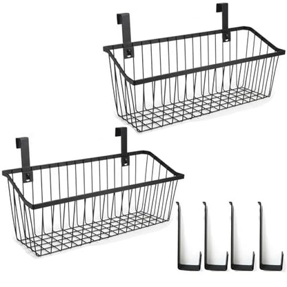 LeleCAT Grid Storage Baskets with Hooks, Over Cabinet Door Organizer, Wire Basket Hanging Storage Organizer, Kitchen Bathroom Organizer (Black, Extra Large) - size: Extra Large