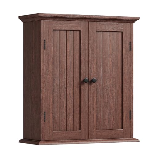 ChooChoo Bathroom Wall Cabinet, Over The Toilet Space Saver Storage Cabinet, Farmhouse Medicine Cabinet with 2 Doors and Adjustable Shelves, Cupboard, Walnut - color: Walnut, size: 8.8"D x 21.1"W x 24"H