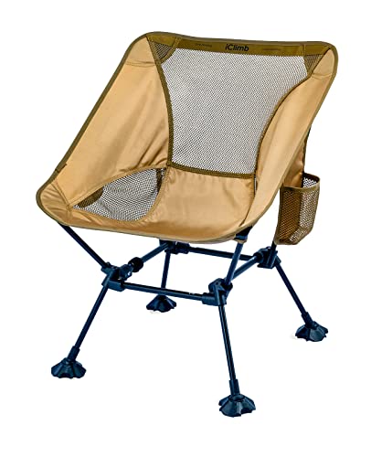 iClimb Ultralight Compact Camping Folding Beach Chair with Anti-Sinking Large Feet and Back Support Webbing (Brown- Square Frame) - color: Brown (Square Frame)