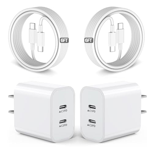 iPhone Charger Fast Charging,2Pack Dual Port USB C Fast Wall Chargers Block with 6FT USB C Cable for Apple iPhone 17e/17 Pro Max/17Pro/Air/iPhone 16Pro Max/16 Plus/16e/15/iPad Pro/Air/Mini/AirPod - color: White, size: 6ft