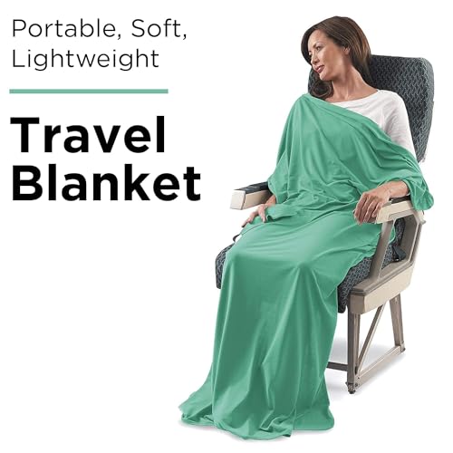 SAGEFINDS Airplane Travel Blanket | Compact Throw Blanket for Camping and Hiking | Converts into a Pillow | Travel Gift | Soft Jersey Knit | Fits in Backpack | Attaches to Luggage | Travel Essential - color: Green