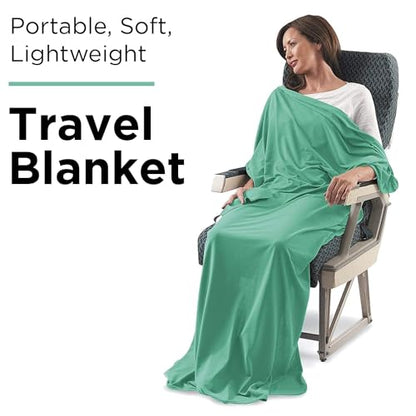 SAGEFINDS Airplane Travel Blanket | Compact Throw Blanket for Camping and Hiking | Converts into a Pillow | Travel Gift | Soft Jersey Knit | Fits in Backpack | Attaches to Luggage | Travel Essential - color: Green