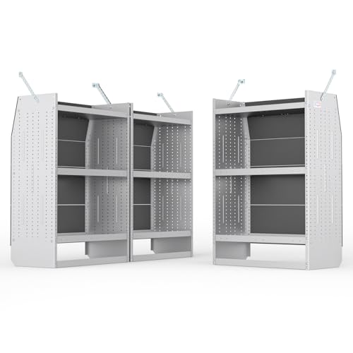 AA Products Model SH-4603-T3(3) Steel Low/Mid/High Roof Van Shelving Storage System Fits Transit, GM, NV, Promaster and Sprinter, Set of 3 Contoured Shelving Unit, 32" W x 46" H x 16" D