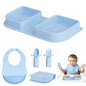 Blue Silicone Foldable Feeding Set, Travel Baby Feeding Supplies Including Toddler Plates, Silicone Baby Spoon&Fork, Adjustable Foldable Bib, Portable Infant Toddler Utensils - color: Blue
