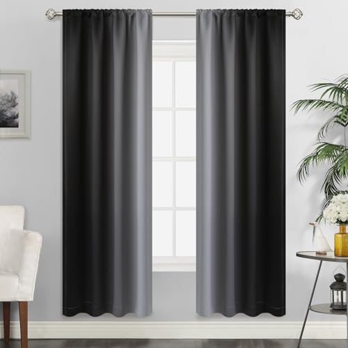 SimpleHome Room Darkening Curtains Ombre for Living Room, Rod Pocket Light Blocking Gradient Black to Greyish White Thermal Insulated Window Drapes for Bedroom, 2 Panels, 42x72 inches Length - color: Black, size: 42"W x 72"L (Pack of 2)