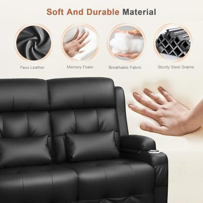 Power RV Loveseat Recliner Sofa, Reclining Loveseats Couch for RV Furniture, Home Theater Seating with Heat Massage, USB, Insert Pockets, Cup Holders, 150° Wall Hugger RV Recliners Sleeper Sofas - color: Black, size: Loveseat-G1-Power