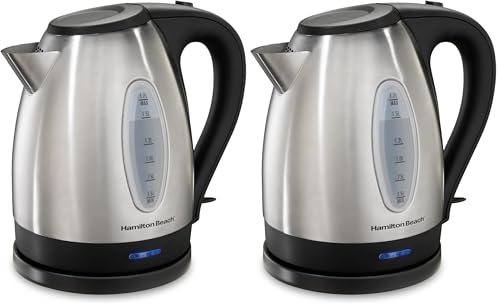 Hamilton Beach Electric Tea Kettle,Water Boiler & Heater,1.7 Liter,Cordless Serving,1500 Watts for Fast Boiling,Auto-Shutoff and Boil-Dry Protection,Stainless Steel (40880),(Pack of 2) - color: BPA Free, Stainless Steel, size: 1.8 Quarts (Pack of 2)