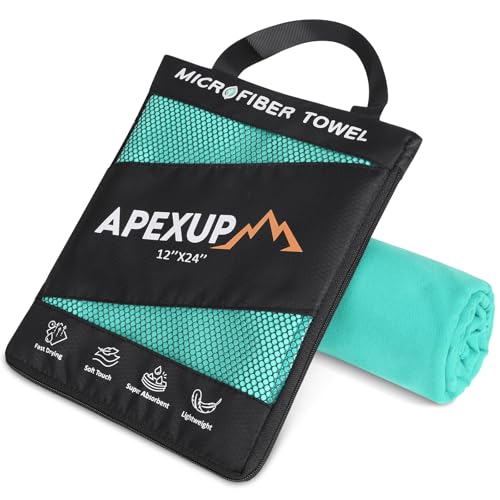 APEXUP Microfiber Travel Towel, Ultra Absorbent Quick Dry Towels, Lightweight Gym Sports Camping Towel for Workout, Yoga, Beach, Shower, Swimming (24"×12", Mint Color) - color: Mint Color, size: 24"×12" Single