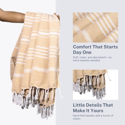 Cotton Turkish Beach Towel with Towels Oversized 36"x72" Pool Absorbent Extra Large Quick Dry Sand Travel Towel (Desert Sand, 2 Pack) - color: Desert Sand, size: 2 Pack