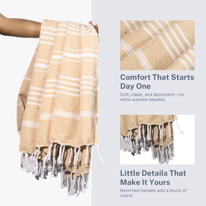 Cotton Turkish Beach Towel with Towels Oversized 36"x72" Pool Absorbent Extra Large Quick Dry Sand Travel Towel (Desert Sand, 2 Pack) - color: Desert Sand, size: 2 Pack