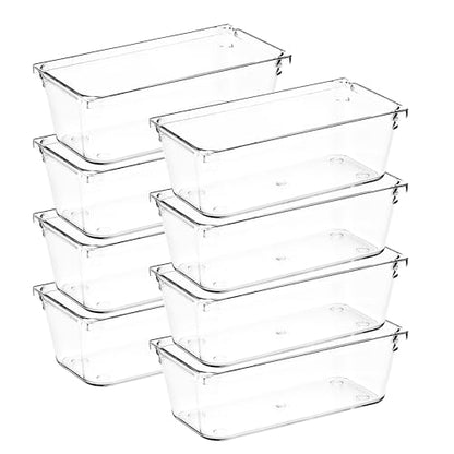 8 Pack Drawer Organizer - 3" X 6" Clear Acrylic Storage Bins with Non-Slip Pads, Versatile Desk Tray for Makeup, Jewelry, Kitchen, Bathroom, and Office Organization - size: 3"X 6"