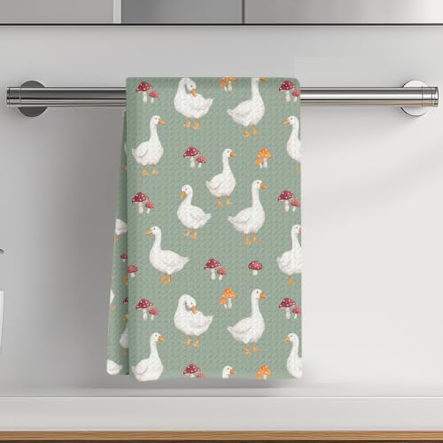 Cute White Goose Kitchen Towels 24x14 Inch, Reusable Dish Towels for Kitchen Bathroom Decor, Red Mushroom Waffle Soft Absorbent Hand Cloth Tea Towel, Housewarming Gifts for Women Friend01 - color: Lcs Multicolor 02903