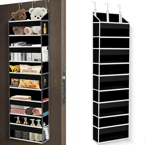 Over The Door Organizer Closet,5 Bins 10 Side Pockets,Hanging Organizer,Anti Tilt 44 lbs Load Door Organizers and Storage with Clear Window for Bedroom,Nursery,Rv,Bathroom,Camper(Pure Black) - color: pure black