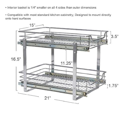 Household Essentials Chrome-Plated Steel Dual-Tier Slide-Out Organizer - size: 15" - Extended, style: Dual Slide