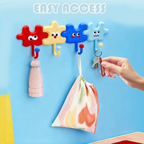 Dopamine Cartoon Puzzle Adhesive Wall Hooks, Cute Strong Hold Hooks for Bathroom Kitchen Entryway