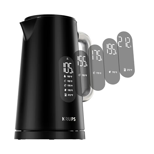 KRUPS Smart Temp Electric Kettle: 1.7L Capacity, 5 Precise Temperature Settings, Digital Display, Cool-Touch Exterior, Cordless Design for Tea and Coffee Lovers - style: Digital Kettle