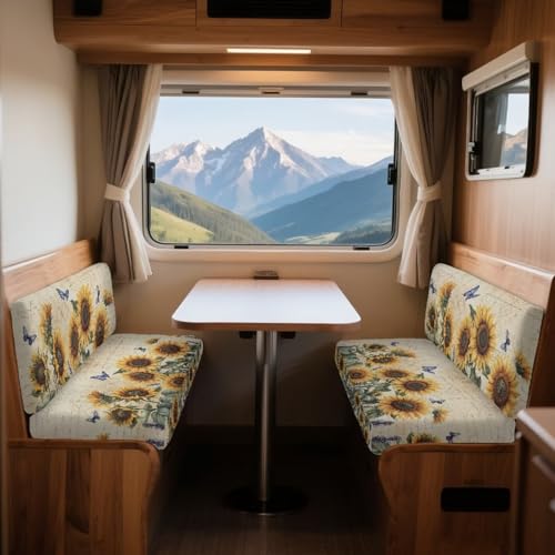 Butterfly Sunflower Pattern 2 Pack RV Dinette Cushion Covers Breathable Camper Cushion Slipcover Replacement Non-Slip Furniture Protector for RV Camper Car Bench - color: Butterfly Sunflower