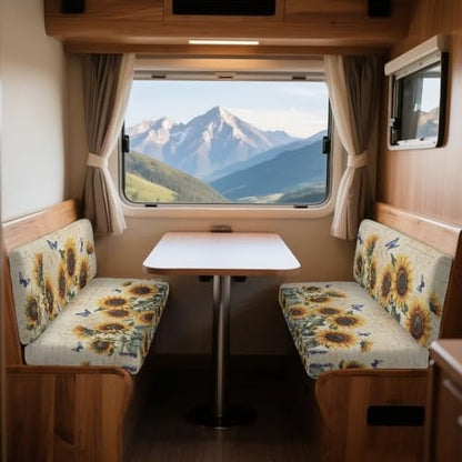 Butterfly Sunflower Pattern 2 Pack RV Dinette Cushion Covers Breathable Camper Cushion Slipcover Replacement Non-Slip Furniture Protector for RV Camper Car Bench - color: Butterfly Sunflower