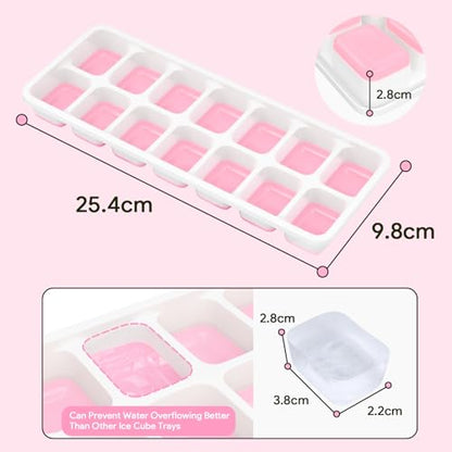 Ice Cube Trays 4 Pack, Airabc Silicone Ice Cube Trays with Removable Lid, Easy-Release Flexible 14-cube Ice Trays, LFGB Certified and BPA Free, Stackable Ice Trays with Covers for Cocktail, Freezer - color: Pink