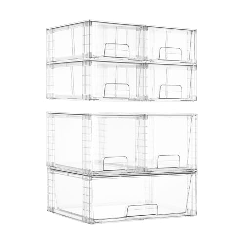 Vtopmart 7 Pack Stackable Storage Drawers, Easily Assemble Clear Plastic Organizer Bins, Storage Drawer Set for Pantry and Kitchen Cabinet Organization, Bathroom or Closet Storage - style: 1 Wide+2 Medium+4 Small