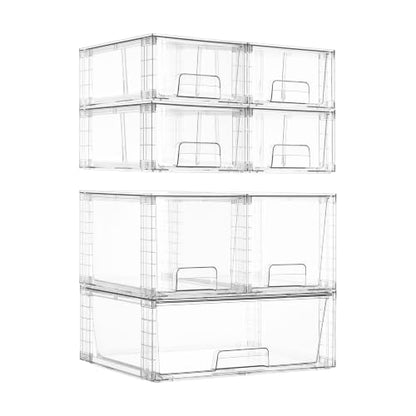 Vtopmart 7 Pack Stackable Storage Drawers, Easily Assemble Clear Plastic Organizer Bins, Storage Drawer Set for Pantry and Kitchen Cabinet Organization, Bathroom or Closet Storage - style: 1 Wide+2 Medium+4 Small