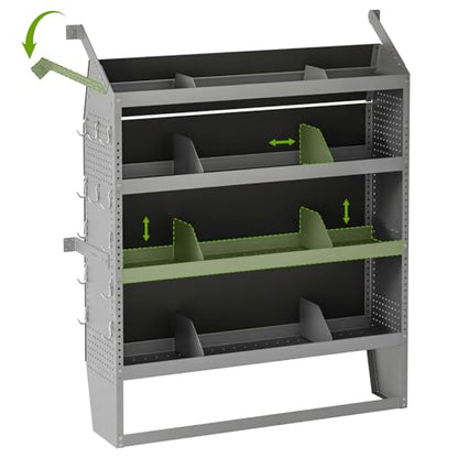 Cargo Van Shelving System 51" L x 13" W x 59.5" H, Sturdy Steel Van Storage Shelves for Ford Transit, NV200, Chevy City Express, RAM Promaster City, Cargo Van Organizer Racks,Equipped with 10 hooks. - size: 51.18" L x 13" W x 59.45" H