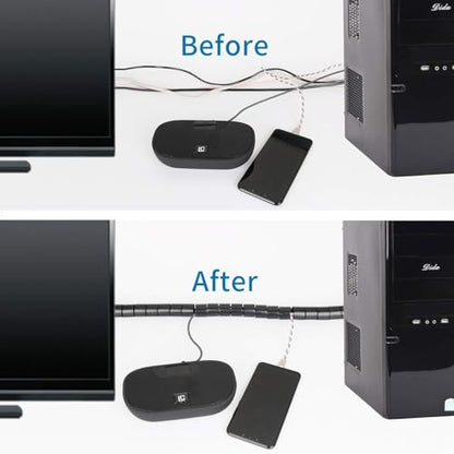 RELIANCER 10FT Cable Management Sleeve Organizer,1/2 inch Coiled Cord Organizer w/4 Cable Clips & Guide Clip,Wire Cover Wire Wrap Cable Protector,Messy Cable Tube Hider Solutions TV PC Home Office - size: 0.55" Dia