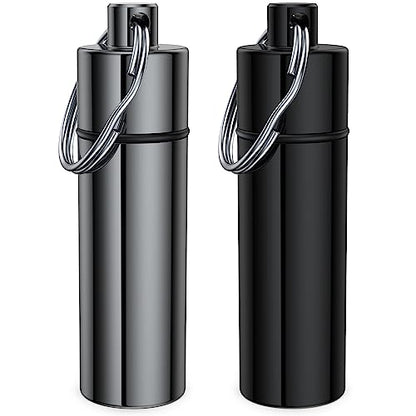 Small Pill Box,(2 Pack) Keychain Pill Holder Portable Mini Travel Pill Container Metal Case Bottle with Keyring - color: Gray+black