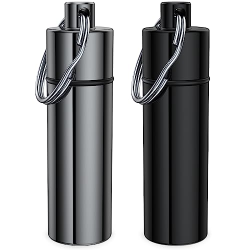 Small Pill Box,(2 Pack) Keychain Pill Holder Portable Mini Travel Pill Container Metal Case Bottle with Keyring - color: Gray+black