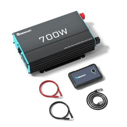 Renogy Inverter P2 700W Pure Sine Wave Inverter 12V DC to 120V AC Solar Power Converter for Off-Grid, Home, RV, Truck, Camping with 5V/2.1A USB Port, AC Hardwire Port, Remote Controller - size: 700W(No BT & ATS)