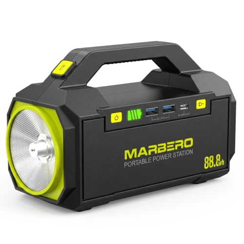 MARBERO Portable Power Station 88.8Wh Camping Portable Charger with Flashlight High Lumens Fast Charging Power Bank with AC Outlet 100W (150W Surge) for Hiking Hurricane Backup Emergencies - color: Yellow Green