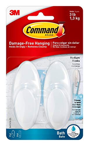 Command Bath Medium Hooks, 3 lb Capacity, 2-Hooks, 2-Strips, Organize Damage-Free - color: White, size: Medium