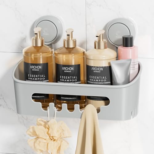 LEVERLOC Shower Caddy Suction Cup, Shower Organizer Removable Bathroom Shelf, Storage for Inside Shower Powerful Suction Max Hold 22lbs Waterproof Holder, Gray - color: grey, size: 1 x Medium