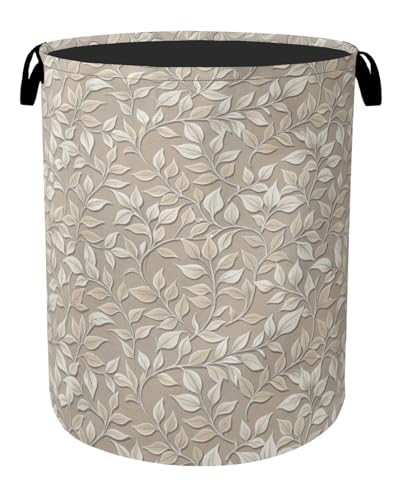 Beige Leaves Modern Laundry Basket - Heavy Duty 60L Dirty Clothes Organizer, Water Resistant Foldable Hamper for Men Women - color: Beige Leaves Modern