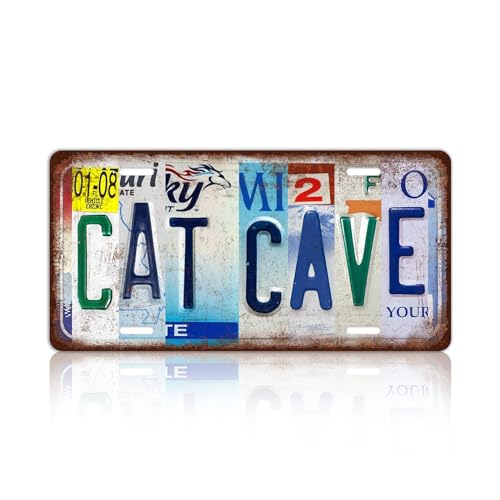 Vintage Cat Cave Metal Tin Sign License Plate Wall Decor 12 x 6 Inches - color: Plate-08