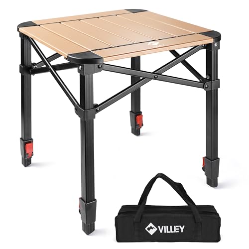 VILLEY Folding Camping Square Table with Carry Bag, Lightweight Aluminum Adjustable Square Table for Outdoor, Camping, Picnic, Backyards, BBQ, Small - color: Gold, size: Small