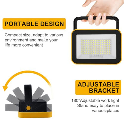 2 Pack 40W Rechargeable Work Light, 2400LM LED Work Light Battery Powered, Portable Flood Light with Stand Waterproof Job Site Lighting for Camping, Fishing, Hiking, Car Repaire with Emergency